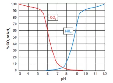 CO 2和pH相關(guān)，影響NH 3的毒性